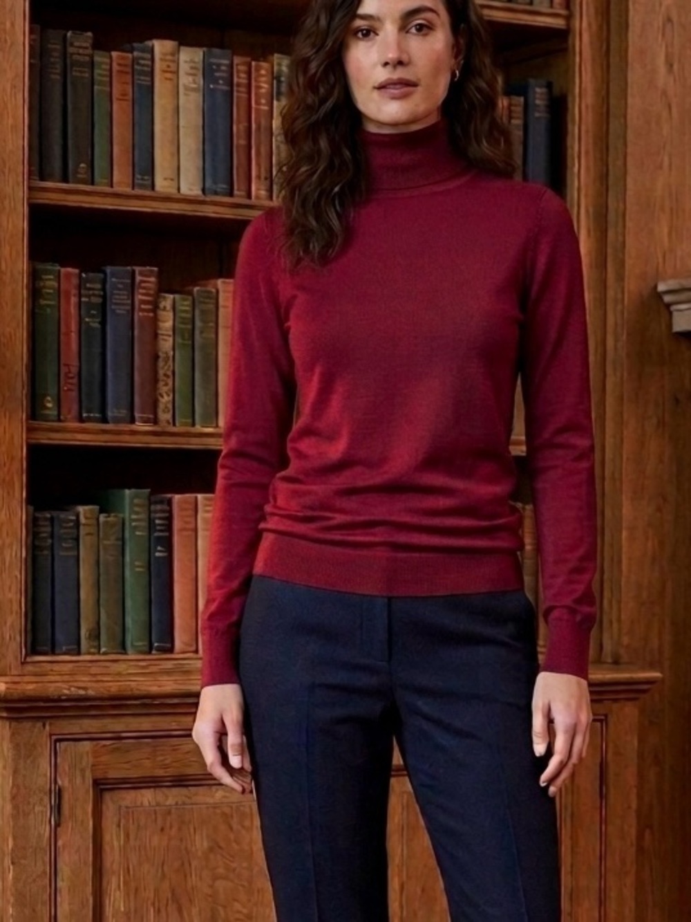 New ANN TAYLOR Red Silk Blend Turtleneck Sweater Size Small